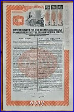 GERMANY bond lucky number 8 8888 German Foreign Debt 1936 uncancelled loan cupon