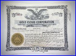 GOLD CLOUD CORPORATION Stock Certificate Utah 1969