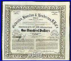 Galveston Houston and Henderson Railroad 1857 10% Texas Uncancelled Bond stock