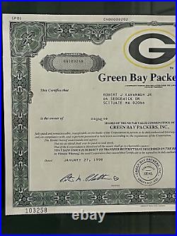Genuine NFL Football Green Bay Packers Stock Certificate 1 Share Framed Matted