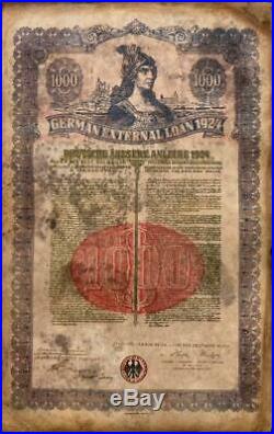 German External Loan 1924 (Dawes Loan), $100 Gold Bond, UNCANCELLED