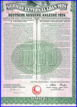 German External Loan 1924 (Dawes Loan), $1000 Gold Bond, cancelled/ no coupons