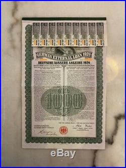 German External Loan, 7% Gold Bond, $1000, 1924. Uncancelled withPASS-CO