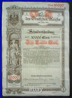 German Government 5% 10000 Mark Treasury Loan 1897 uncancelled + coupons