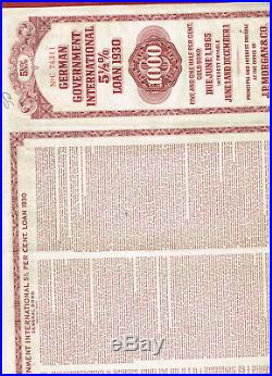 German Government. Loan 1930 (Young-Loan), 1000 $ GOLD BOND, uncancelled, coupo