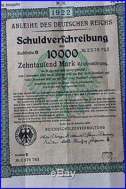 German Weimar Republic bond 10000 marks, 1922, Germany