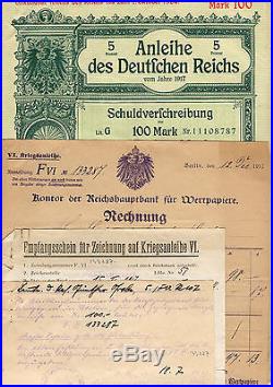 Germany, 1917 Loan 100 mark + complete set of sales documents