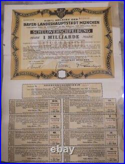 Germany 1923 Bayer Munchen One Billion 1 Milliard Mark Coups Bond Anleihe Loan