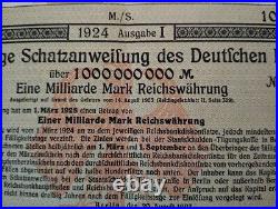 Germany 1924 Berlin 1923 ONE BILLION Treasury 6 Coupons 1.000.000.000 Mark Bond