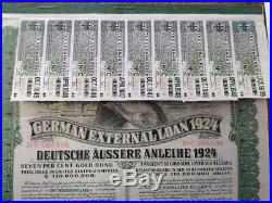 Germany 1924 External Loan DAWES 1000 Dollars Gold NOT CANCELLED Bond Pass-Co