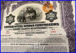 Germany 1927 United Steel Works 500 Dollars Warrant UNC WITHOUT HOLES Bond ABNC