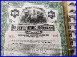 Germany 1928 City Frankfort On Main 1000 Dollars Gold NOT CANCELLED Bond ABNC