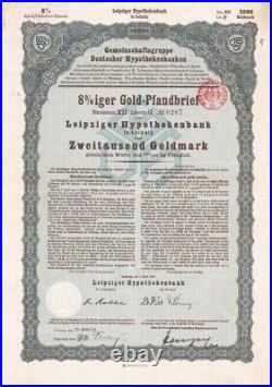 Germany 1928 Leipziger Hypothekenbank 2000 Goldmark Coupons NOT CANCELLED Bond
