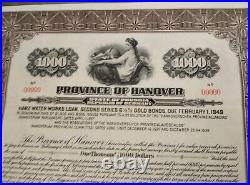 Germany 1929 Province Hanover State Prussia $ 1000 Dollars Gold SPECIMEN Bond