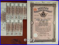 Germany 1930 Berliner Goldpfandbrief 1000 Goldmark NOT CANCELLED Bond EXTRA RARE