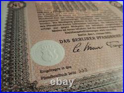 Germany 1930 Berliner Goldpfandbrief 1000 Goldmark NOT CANCELLED Bond EXTRA RARE