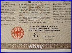 Germany 1930 Government International Young Loan 1000 Francs NOT CANCELLED Bond