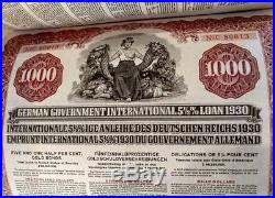 Germany 1930 Government JP Morgan 1000 Dollars Gold UNC WITHOUT HOLES Bond Loan
