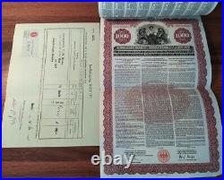 Germany 1930 J P Morgan Loan 1000 Dollars GOLD Coupons NOT CANCELLED Bond Share