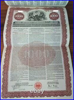 Germany 1930 JP Morgan + Pass-Co 1000 Dollars GOLD UNCANCELLED + Coups Bond Loan