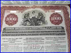 Germany 1930 JP Morgan + Pass-Co 1000 Dollars GOLD UNCANCELLED + Coups Bond Loan