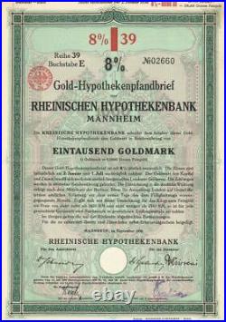 Germany 1930 Rheinischen Hypothekenbank 1000 Goldmark NOT CANCELLED Bond Loan