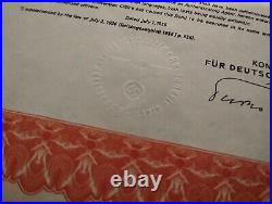 Germany 1936 Conversion Foreign Debts $ 1000 Dollars Loan Bond Stock + Coupons