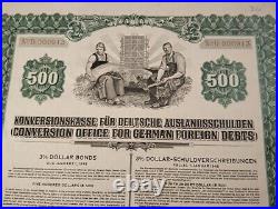 Germany 1936 Conversion Foreign Debts $ 500 Dollars Coupons Bond Loan Stock RARE