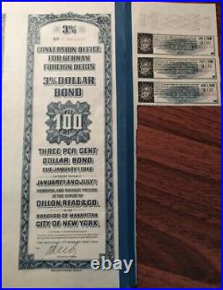 Germany 1946 Conversion Foreign Debts Nazi $ 100 Dollars NOT CANCELLED Bond Loan