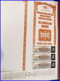 Germany 1946 Conversion Office Foreign Debts Nazi $ 1000 Dollars UNC Bond Loan