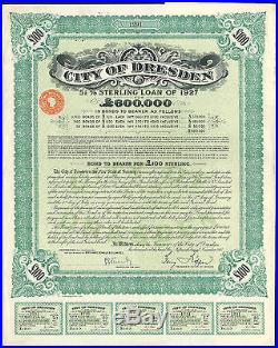 Germany, City of Dresden, 51/2% loan, 1927, £100 bond