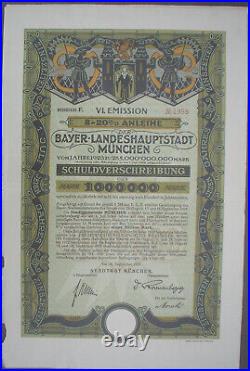 Germany, City of Munich 1000000 Mark 8-20% Bond to Bearer uncanc. + coupon sheet