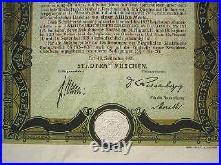 Germany, City of Munich 1000000 Mark 8-20% Bond to Bearer uncanc. + coupon sheet