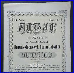 Glauchau Braunkohlenwerk Borna-Lobstädt Actie Aktie 1873 Sachsen Bergbau RAR
