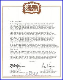 Golden Nugget Las Vegas Nevada casino stock certificate Steve Wynn letter
