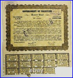 Government Of Palestine 1944 Ten Pounds Bearer Bond Certificate with coupons #1