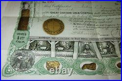 Great Cariboo Gold Company LARGE 1906 Stock Certificate 15 x 13 3/4 Nuggets