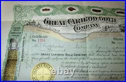 Great Cariboo Gold Company LARGE 1906 Stock Certificate 15 x 13 3/4 Nuggets