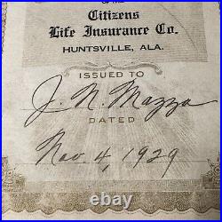 Great Depression 1929 Bank $500 Shares Stock Certificates Citizens Life Alabama