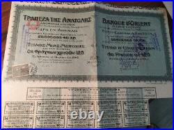 Greece 1910 Banque D Orient 125 Francs Gold OR Coupons NOT CANCELLED Bond Loan
