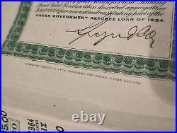 Greece 1924 Greek Government Refugee $ 1000 Dollars Coupons Gold Bond Loan Stock