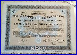 Guatemala 1897 Ferrocarril Railway Ocos German 1000 Mark UNCIRCULATED Bond Loan