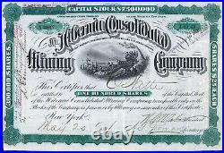 HORACE A. W. TABOR signed HIBERNIA CONSOLIDATED MINING CO stock certificate 1881