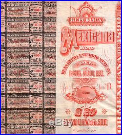 HUGE MINT MEXICO 1890 EXTERNAL LOAN SPECIMEN All 60 Coups! ONLY 1 KNOWN cv $2500