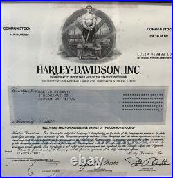 Harley-Davidson Inc. Specimen Rare Original Stock Certificate Sept 30 2002