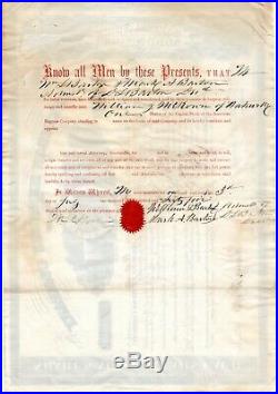 Henry Wells William Fargo WELLS FARGO Signed AMEX Stock Certificate1865 PSA/DNA