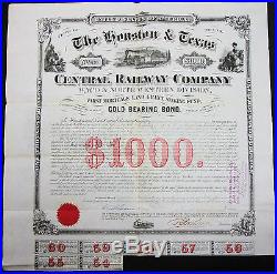 Houston & Texas Central Railway Company Bond $1000 Gold 1884 Eisenbahn L-2260