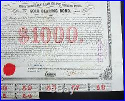 Houston & Texas Central Railway Company Bond $1000 Gold 1884 Eisenbahn L-2260