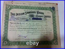 Indian Std Wagon Ltd Stock Scrip Share Certificate Blue Embossed Revenue 1926