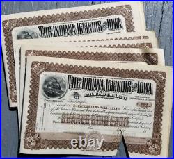 Indiana, Illinois and Iowa Railroad 1900 Stock Certificates 64 Pieces IN IL IA
